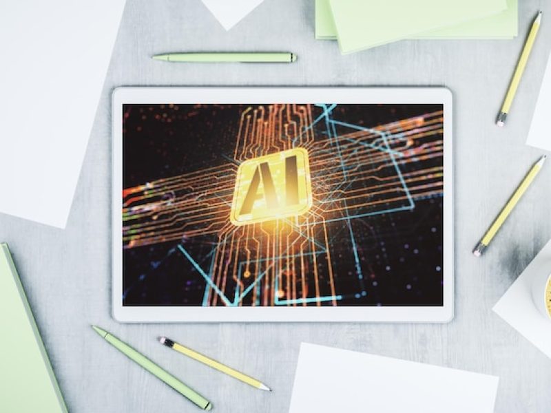 top-view-modern-digital-tablet-monitor-with-creative-artificial-intelligence-icon-neural-networks-machine-learning-concept-3d-rendering_258654-13157